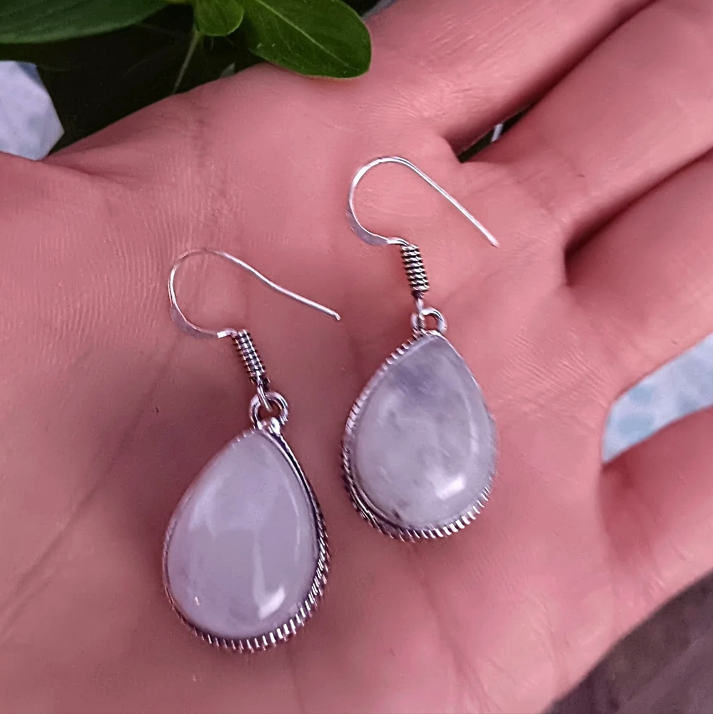 SALE $$$Genuine Moonstone Gemstone Earrings 925 - Picture 3 of 5